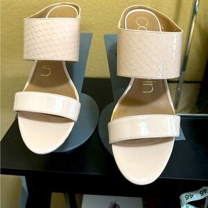 Calvin Klein Cecily Python Patent Leather Mules